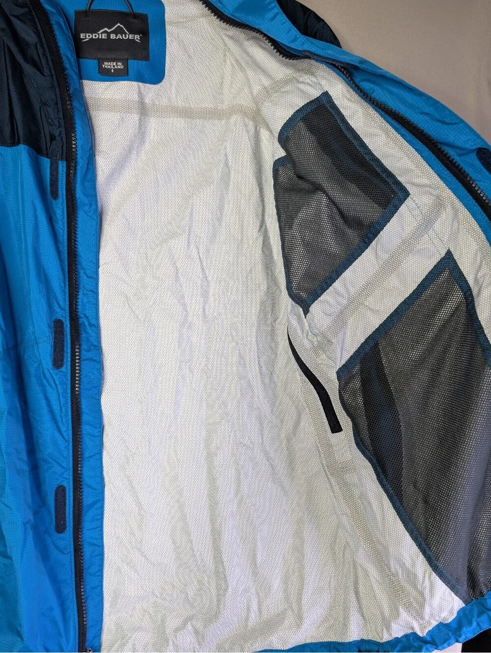 Eddie Bauer Men’s Size S WeatherEdge Rain Jacket Blue Colorway Hooded Full Zip